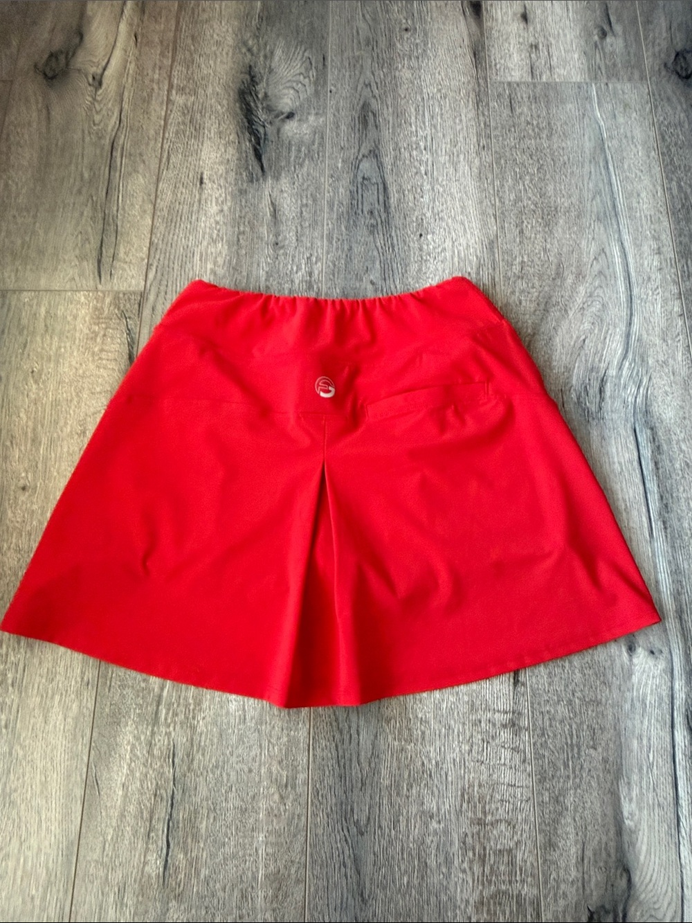 Women’s Red Skater Skirt with Subtle Logo - Picture 12 of 14